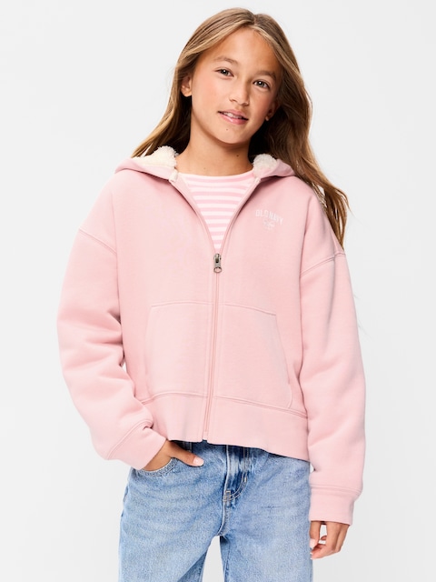 Logo Graphic Sherpa-Lined Zip Hoodie for Girls