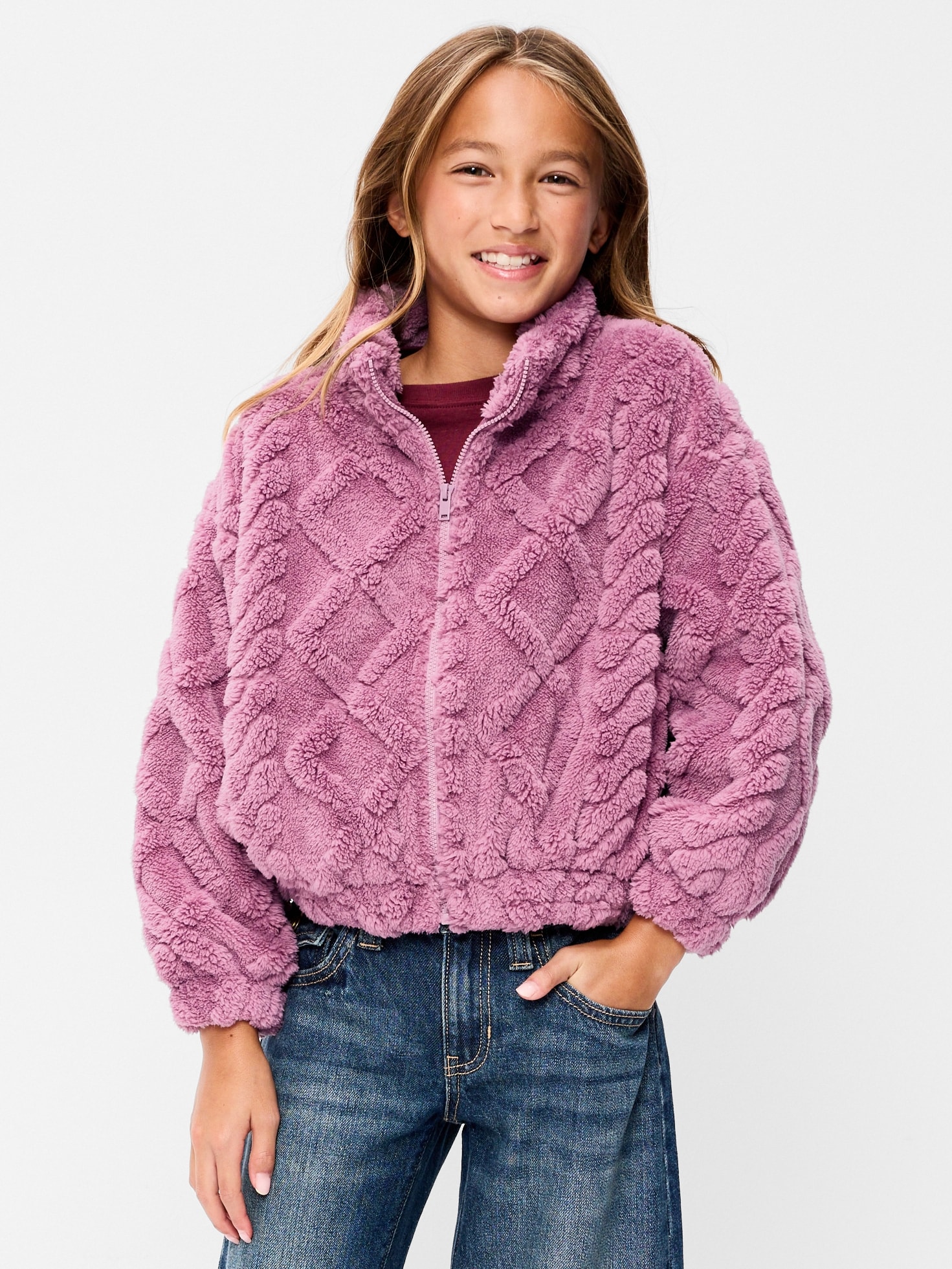 Детская куртка Old Navy из шерпы оверсайз для девочек, цвет: Rosewash