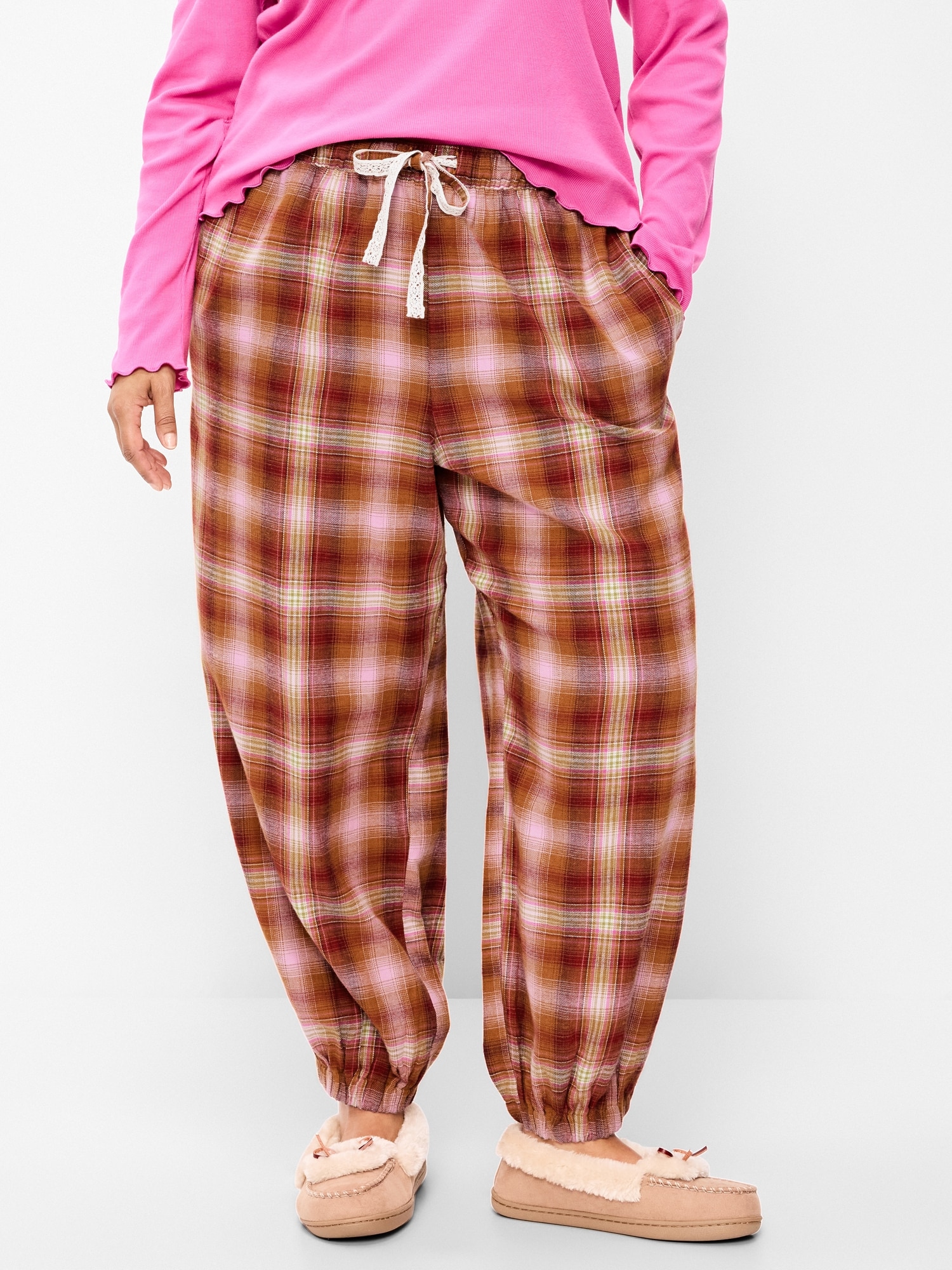 Cinched Flannel Balloon Pants
