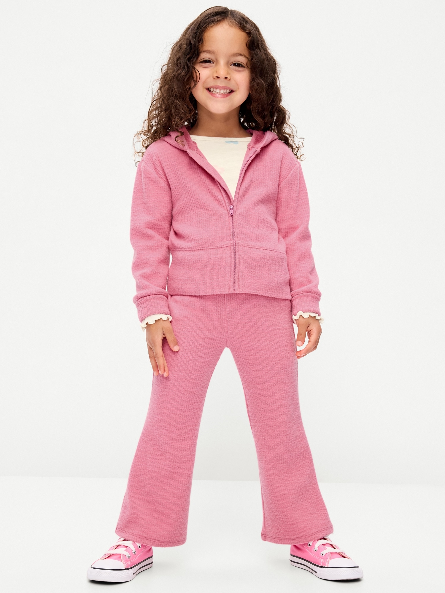 Cozy Ribbed Hoodie and Flared Pants Set for Toddler Girls