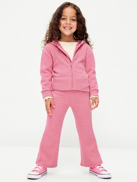 Cozy Ribbed Hoodie and Flared Pants Set for Toddler Girls