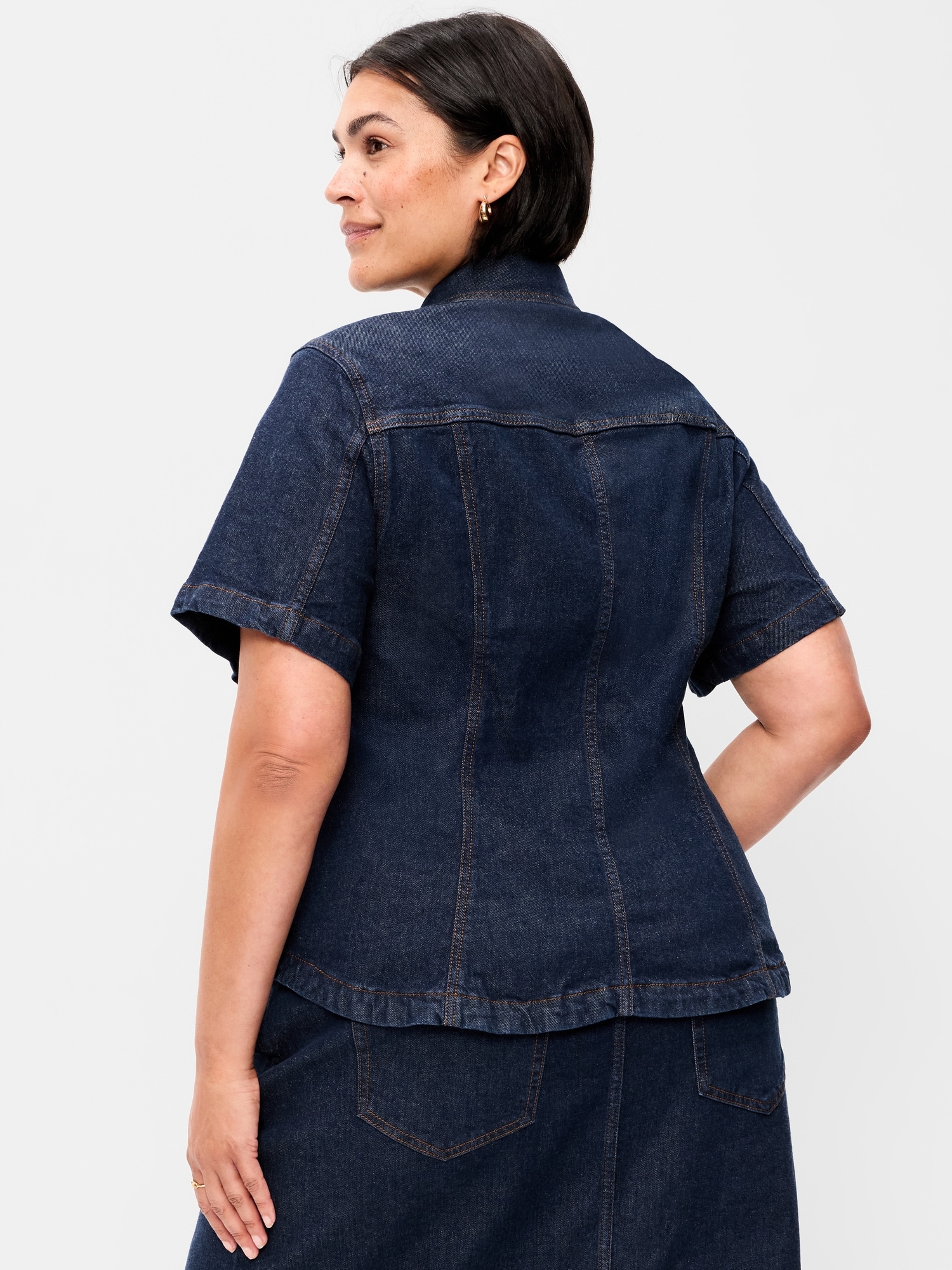 Short-Sleeve Button-Front Denim Top