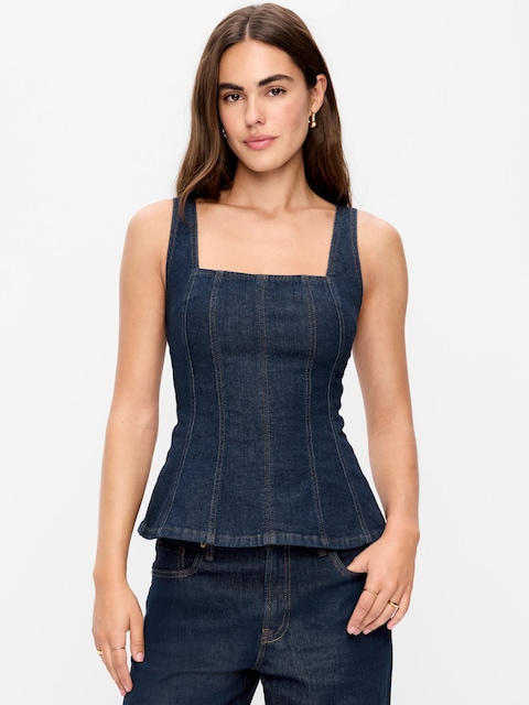 Square-Neck Hourglass Denim Tank Top