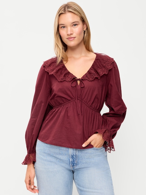 Long-Sleeve Ruffle Collar Peplum Top