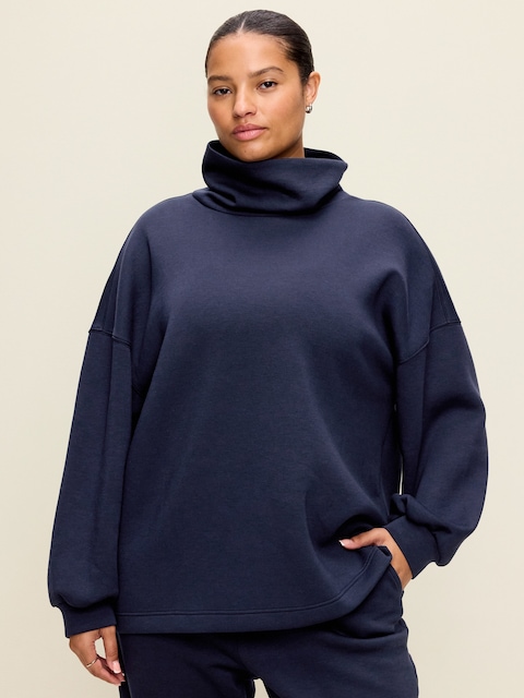 Oversized Bounce Fleece Funnel-Neck Tunic