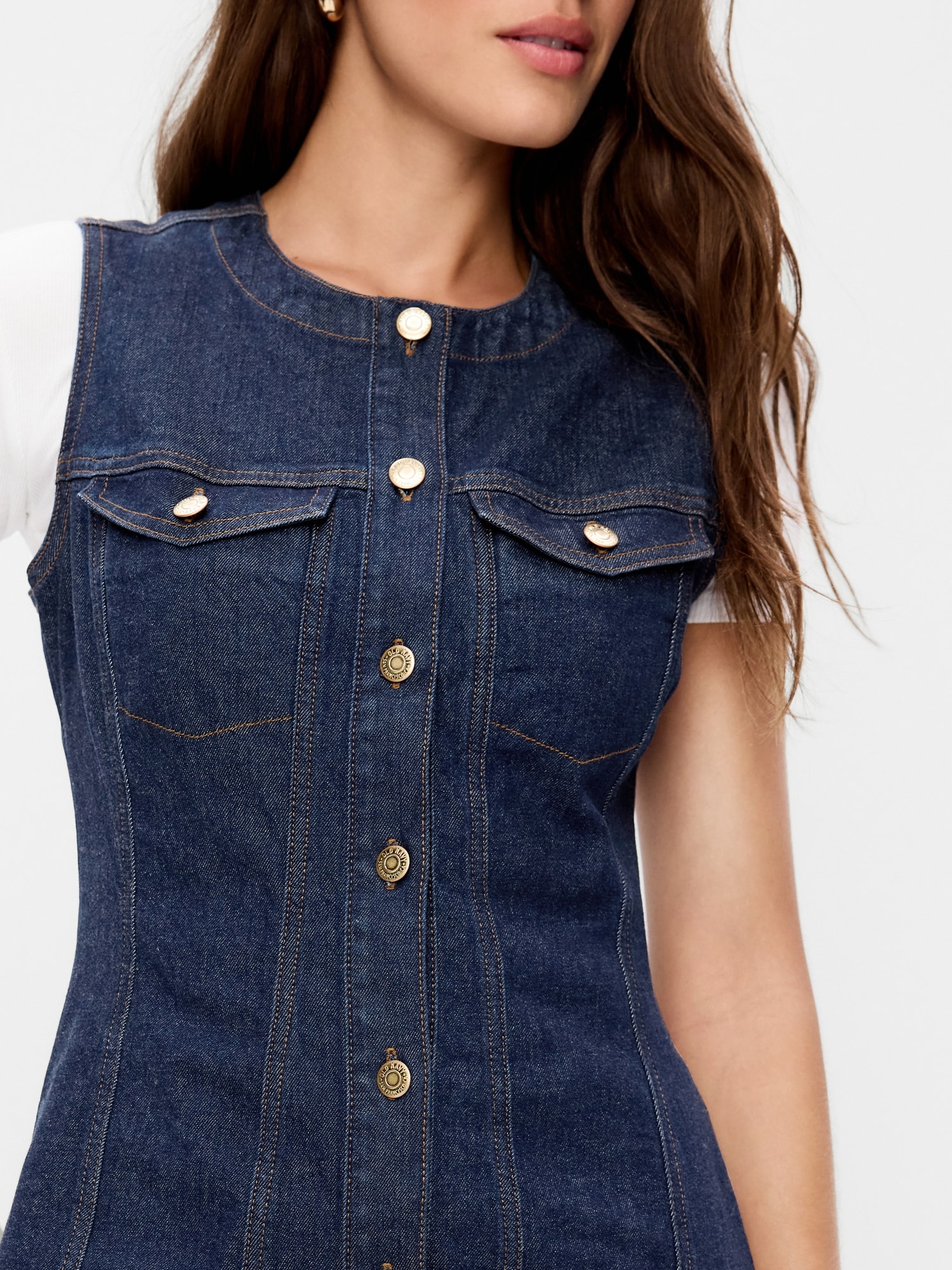 Button-Down Fitted Denim Mini Dress