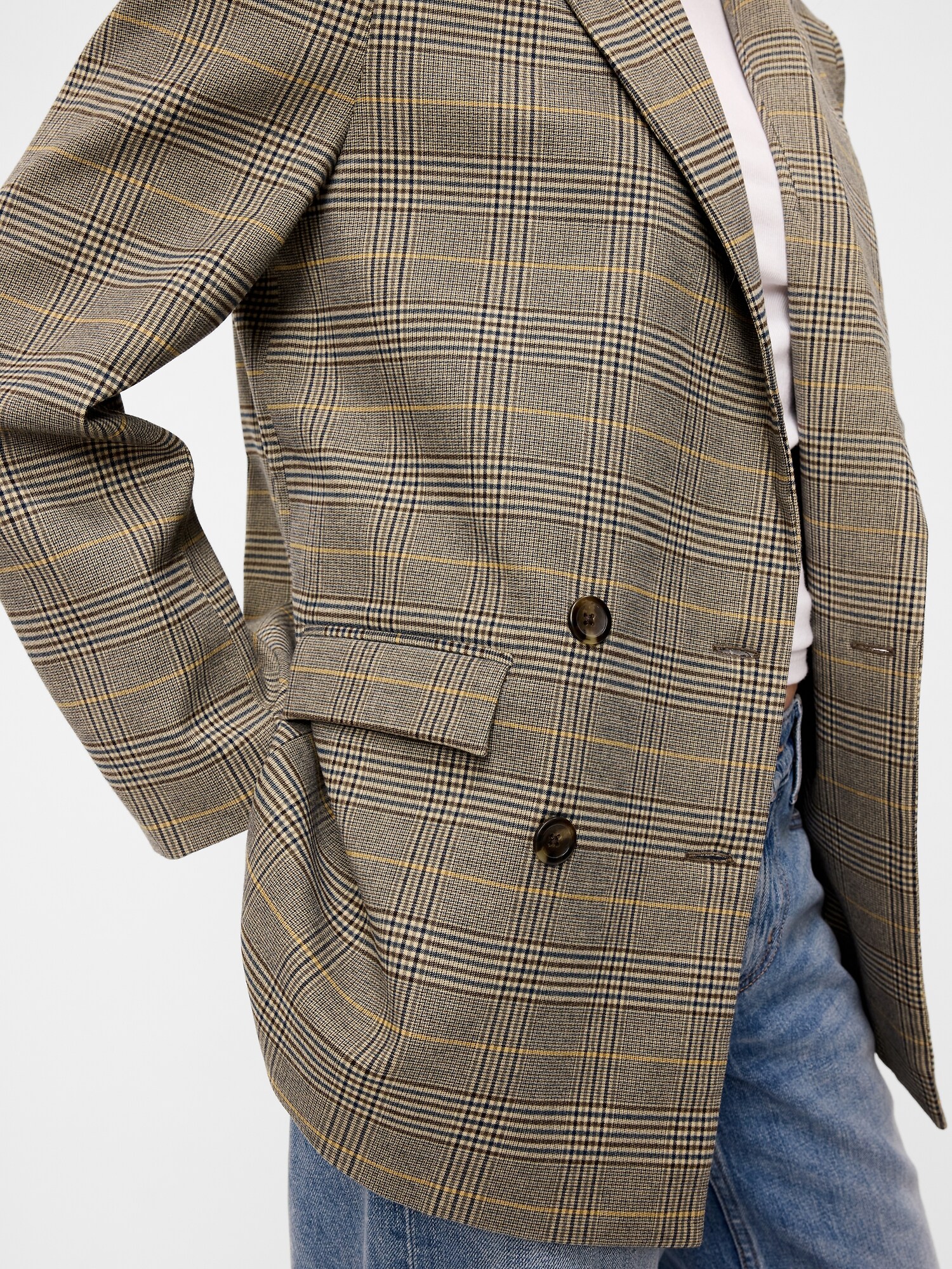 Женский пиджак Old Navy Oversized Twill Double-Breasted Blazer, цвет: Клетчатый — фото 5