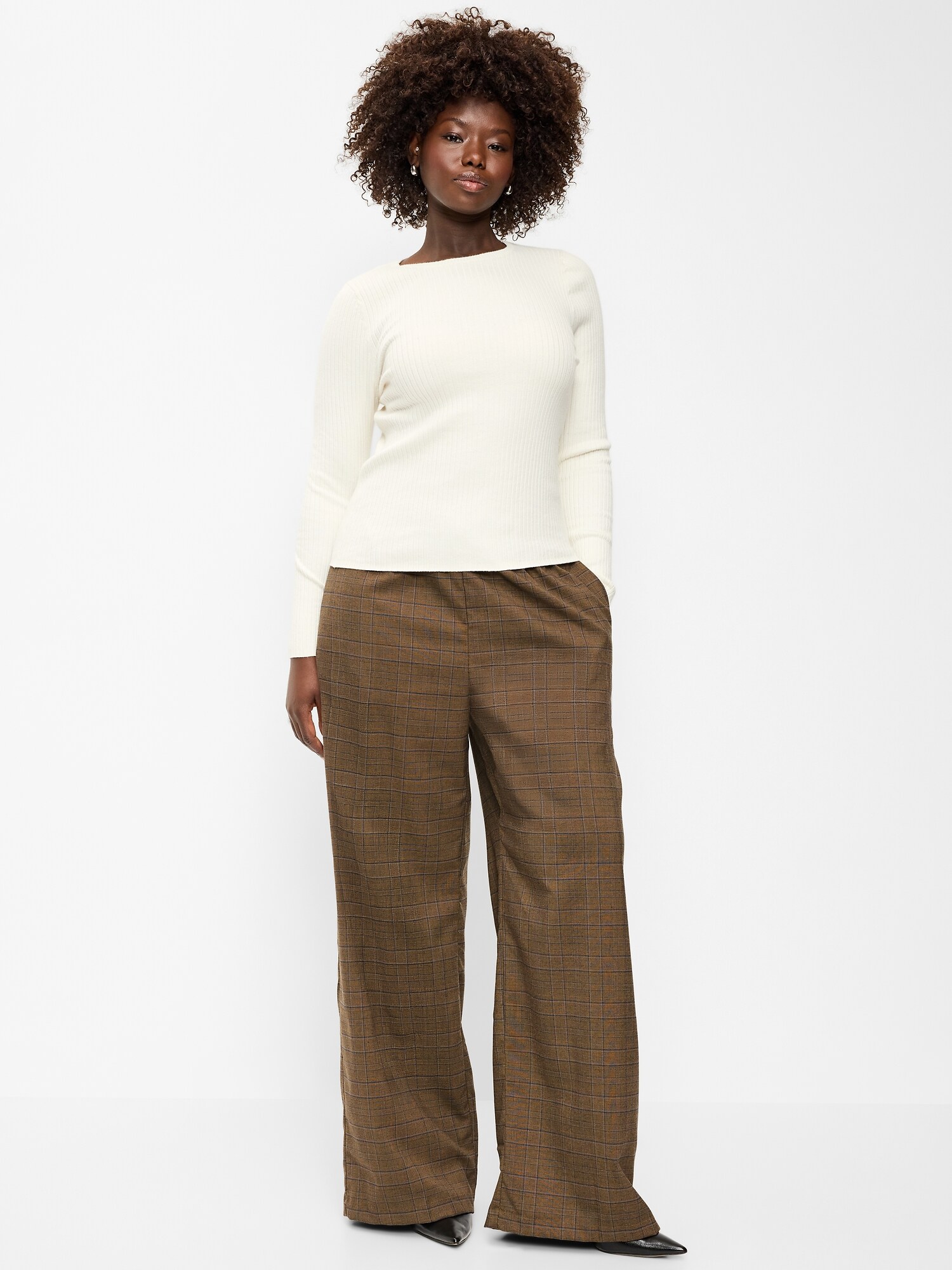 Женские брюки Old Navy High-Waisted Wide-Leg Trouser, цвет: Коричневый / Синий клетчатый — фото 5