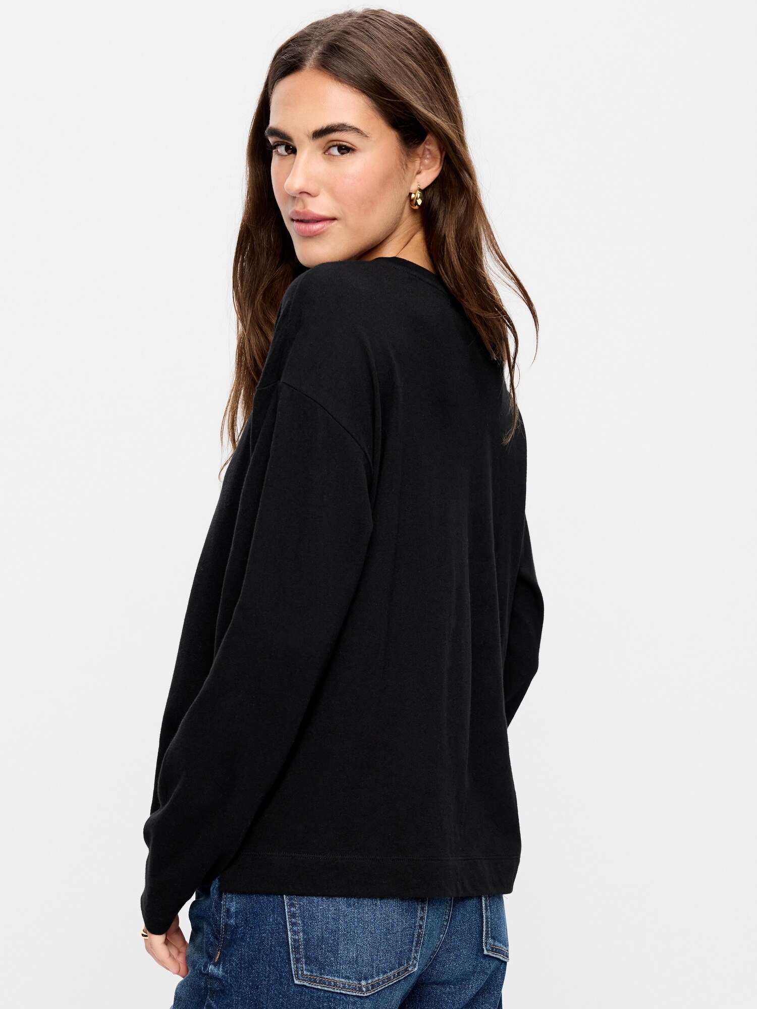 Женская футболка Old Navy Vintage Long-Sleeve Crew-Neck, цвет: Чёрный — фото 2