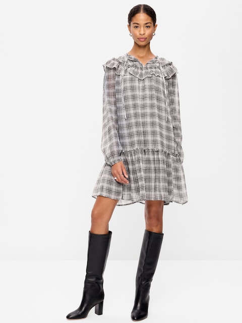 Chiffon Ruffle Swing Mini Dress