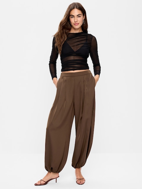 Mid-Rise Satin Harem Pant