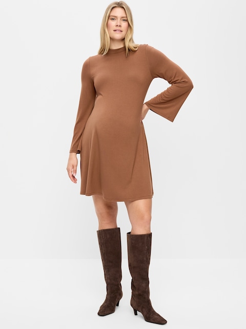 Maternity Mock-Neck Swing Mini Dress
