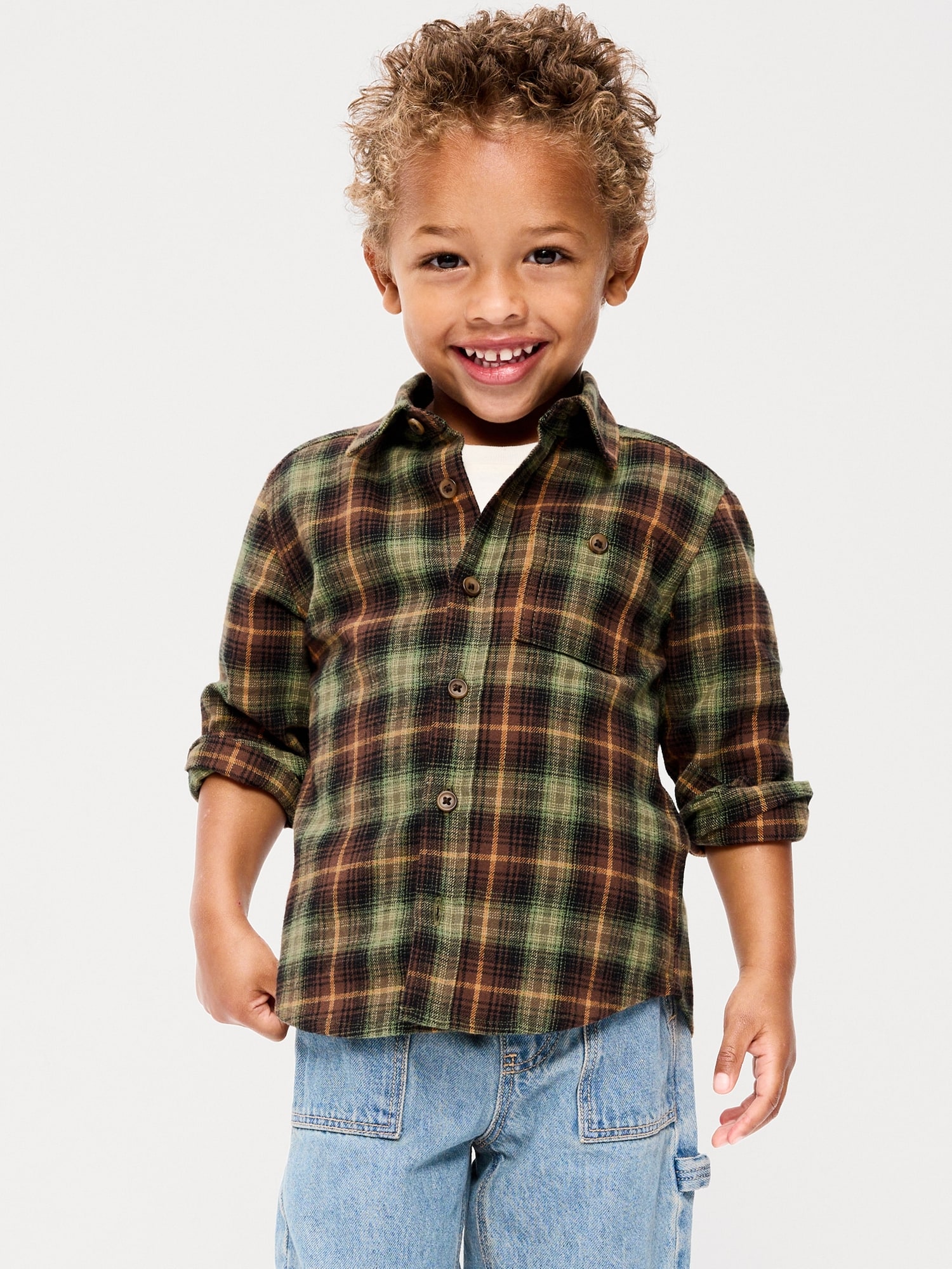 Long-Sleeve Plaid Flannel Shirt for Toddler Boys