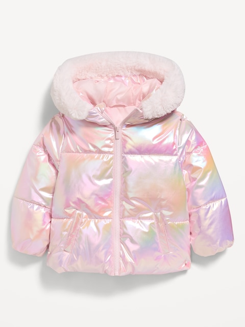 Metallic Puffer Jacket for Toddler Girls
