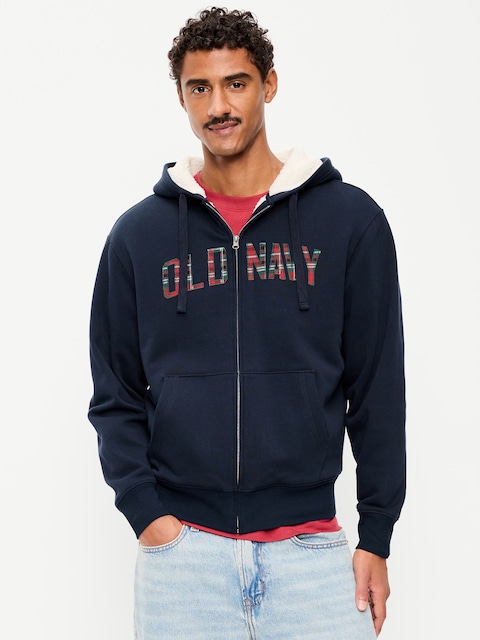 Sherpa-Lined Logo Graphic Full-Zip Hoodie