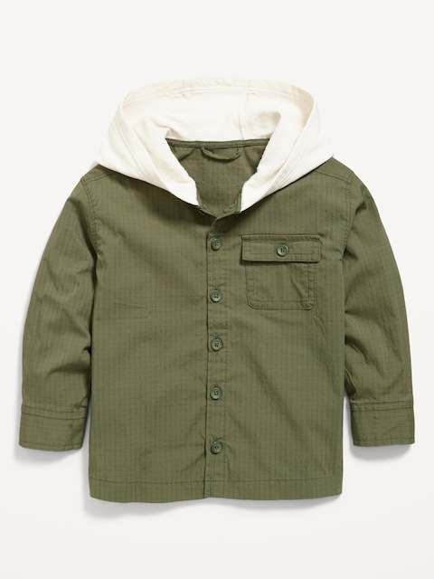 Long-Sleeve Hooded Flannel Shirt for Toddler Boys