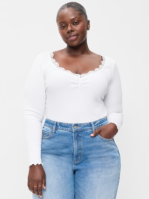 Long-Sleeve Lace Trim T-Shirt | Old Navy
