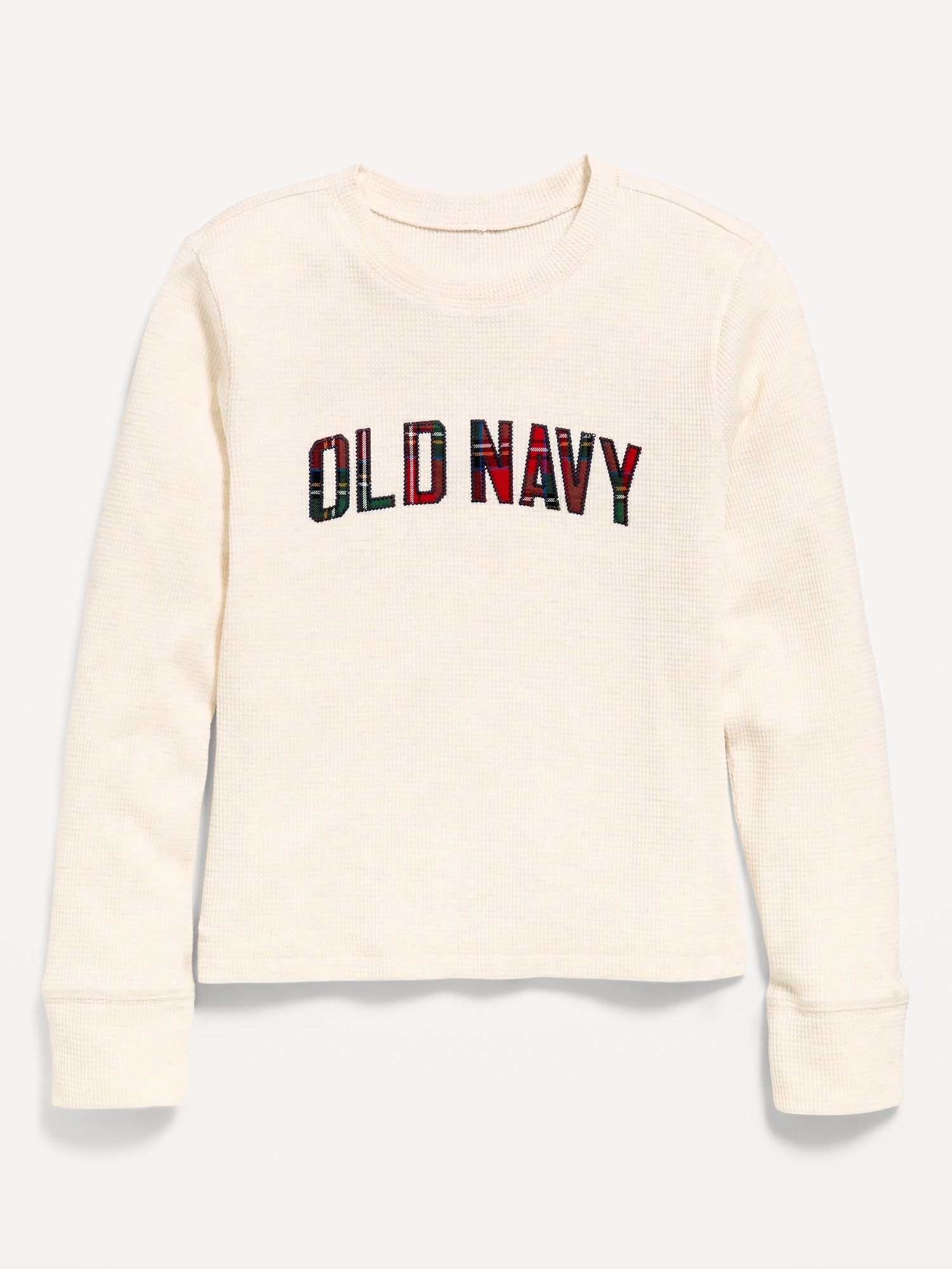 Long-Sleeve Logo Graphic Waffle-Knit T-Shirt for Girls