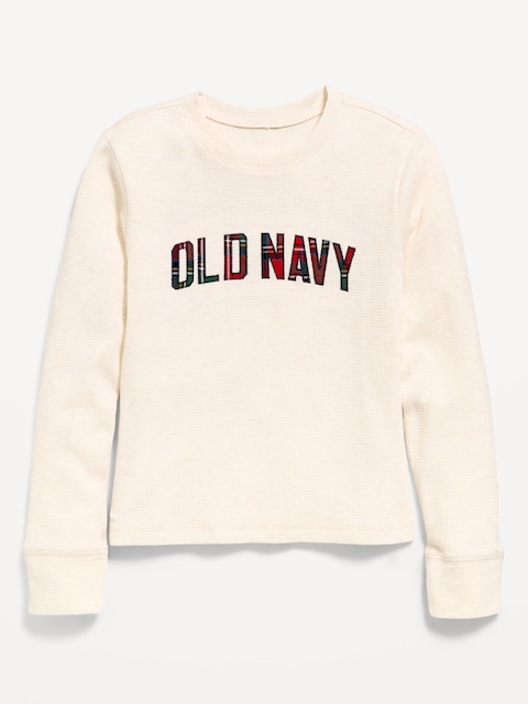 Long-Sleeve Logo Graphic Waffle-Knit T-Shirt for Girls
