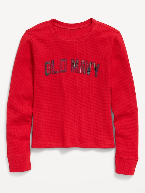 Long-Sleeve Logo Graphic Waffle-Knit T-Shirt for Girls