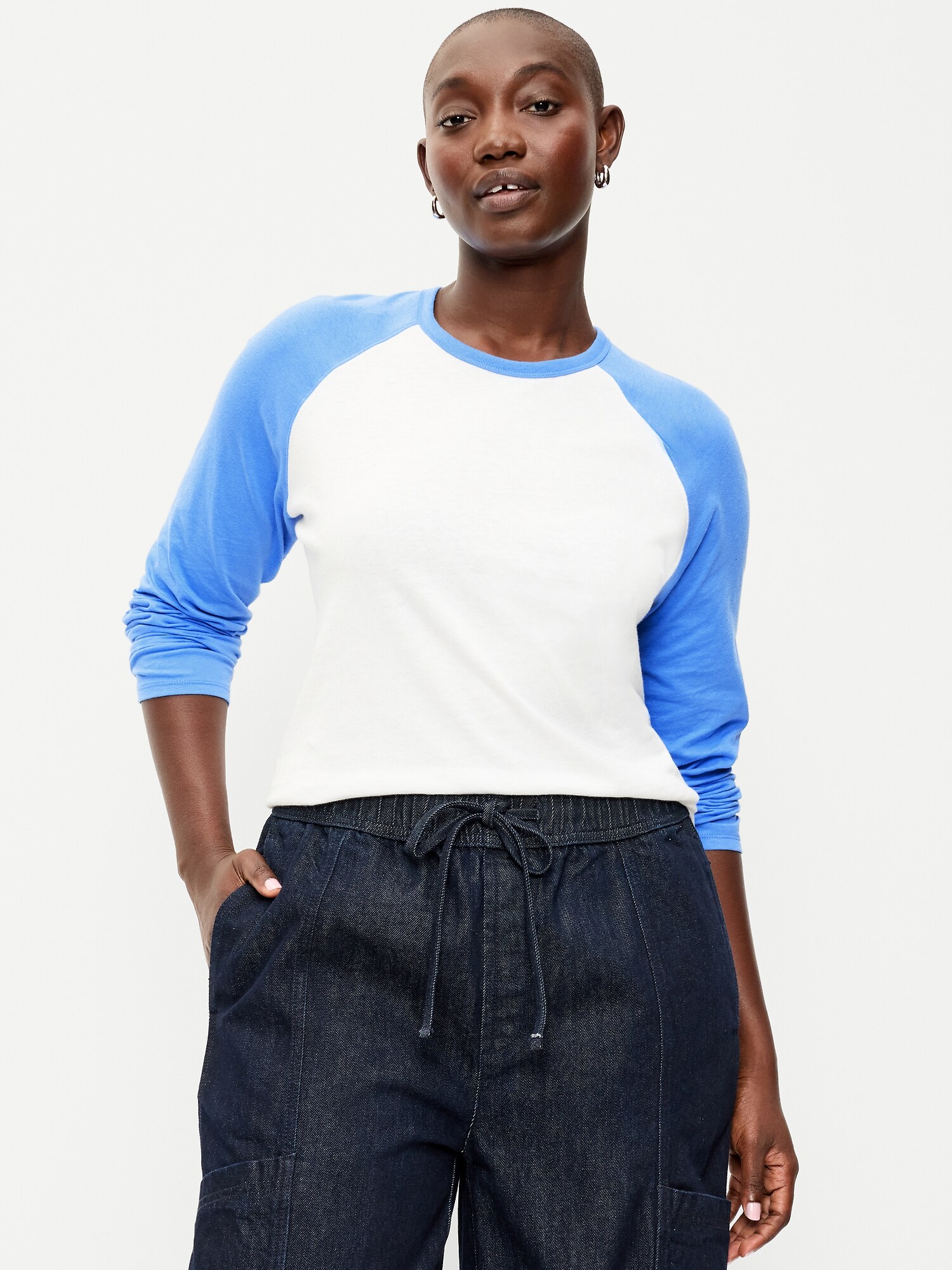 Женская футболка Old Navy EveryWear Long-Sleeve Raglan Baseball, цвет: Cloisonne — фото 5