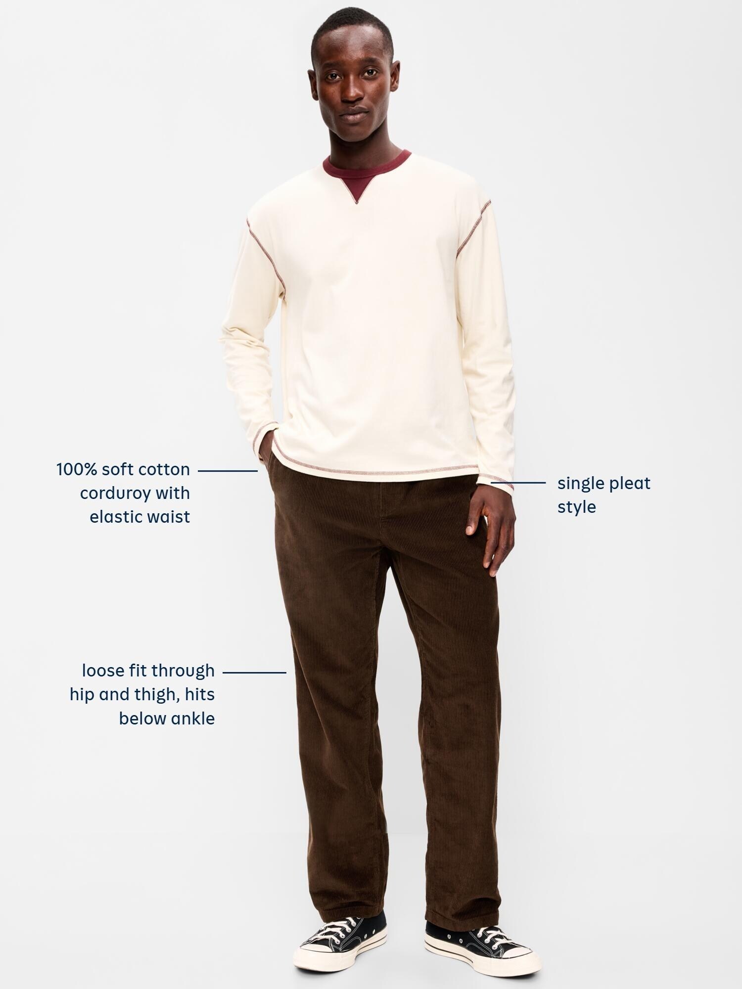 Мужские брюки Old Navy 90's Loose Corduroy, цвет: Серо-бежевый — фото 6