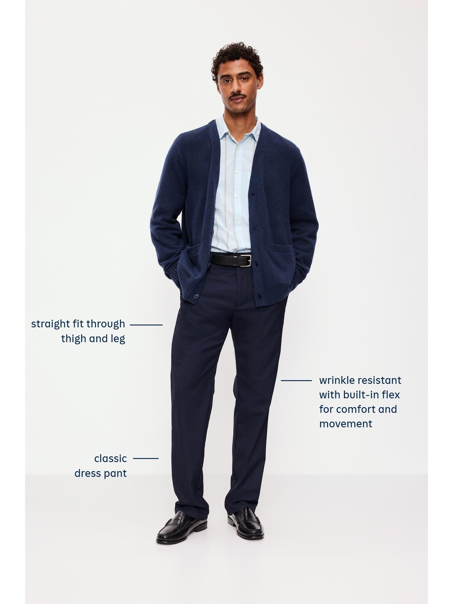Мужские брюки Old Navy 90's Straight-Fit Twill Dress Pants, цвет: Чёрный — фото 5