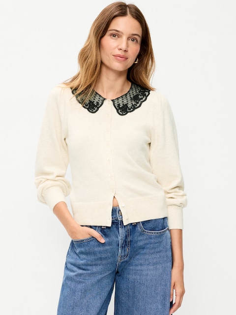 SoSoft Lace-Collar Cardigan