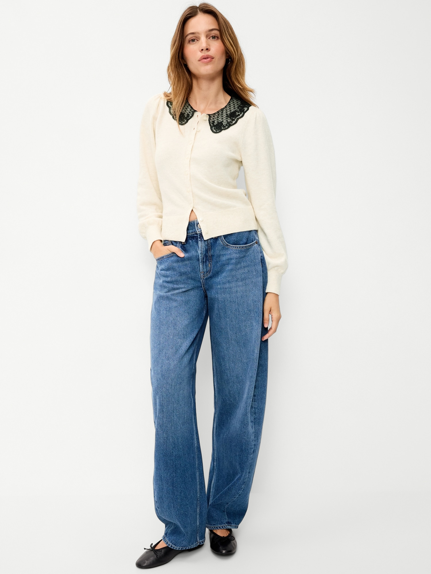 SoSoft Lace-Collar Cardigan