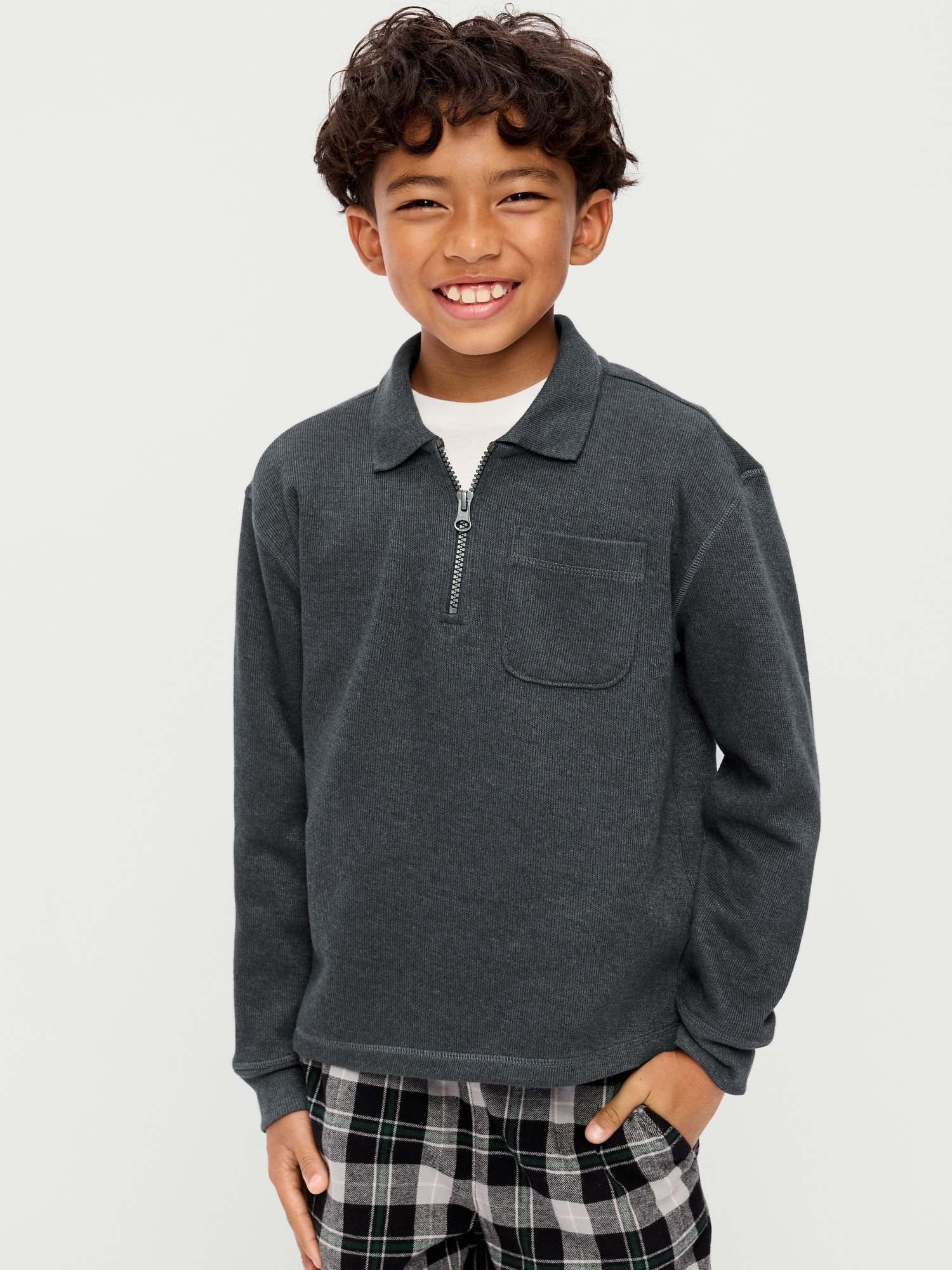 Collared Ribbed Quarter-Zip Sweater for Boys