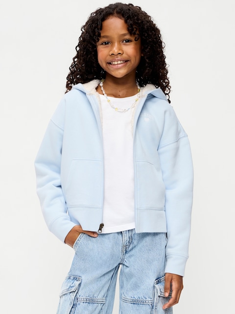 Logo Graphic Sherpa-Lined Zip Hoodie for Girls