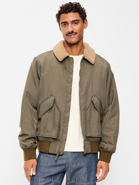 Water-Resistant Aviator Zip Bomber Jacket