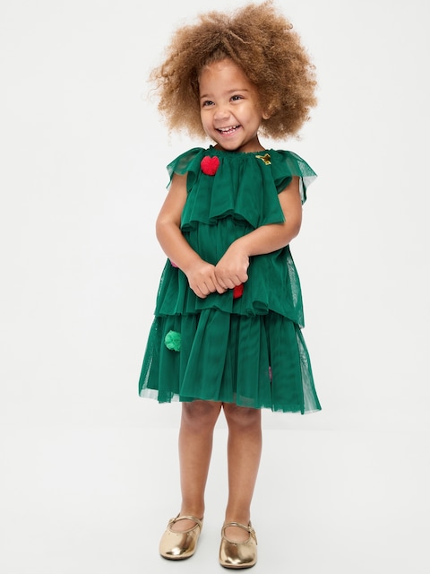 Short-Sleeve Tulle Tiered Dress for Toddler Girls