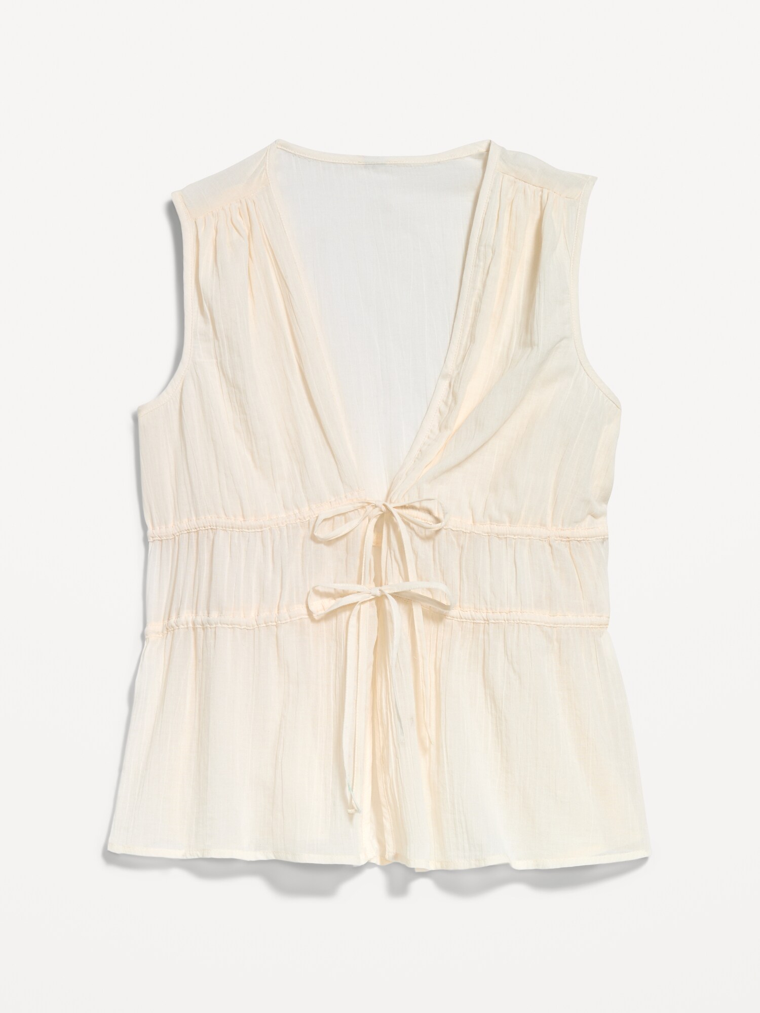 Женский топ Old Navy Sleeveless V-Neck Tie-Front Top, цвет: Creme De La Creme — фото 5