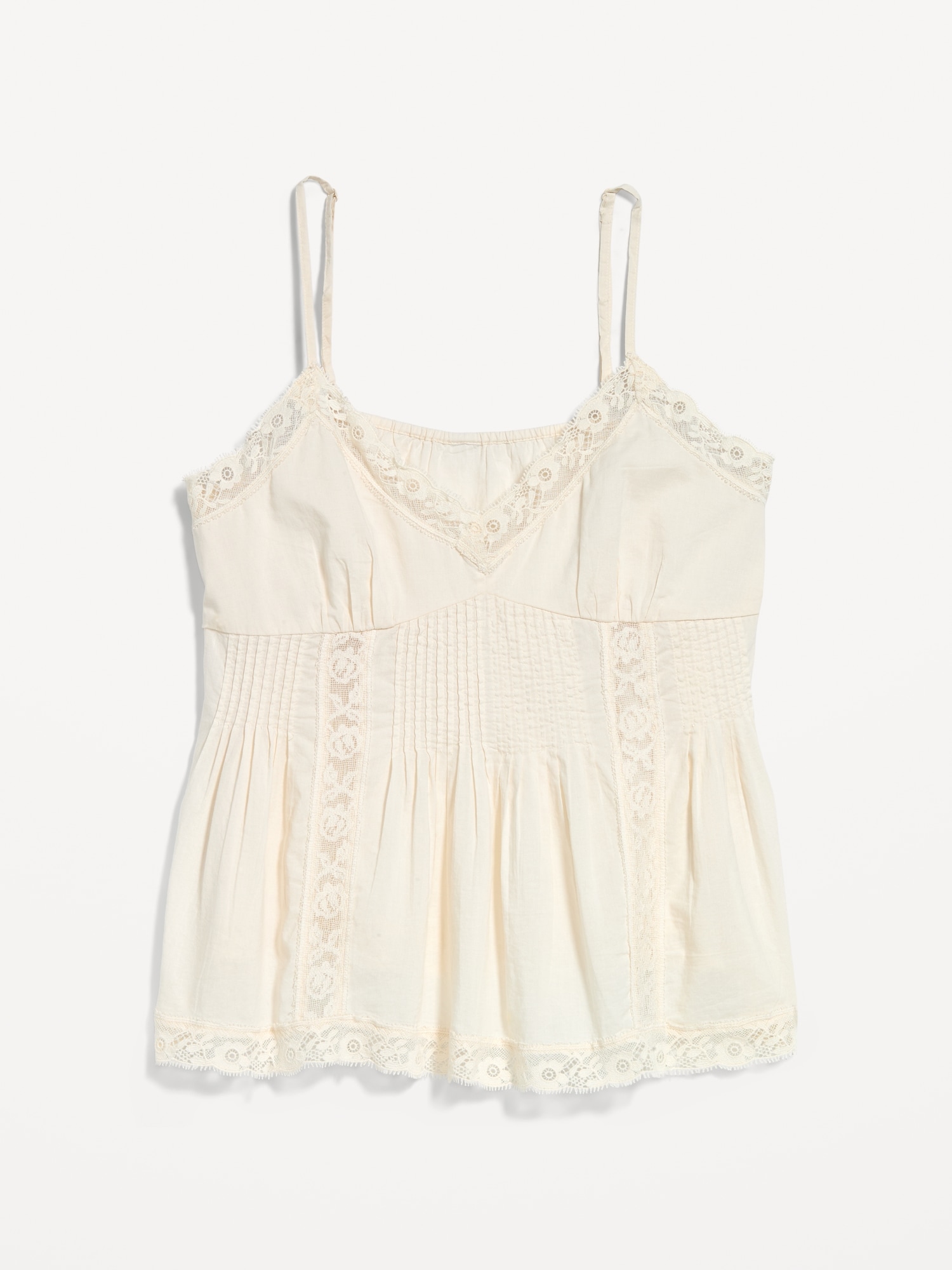 Lace-Trimmed Pintuck Cami Top