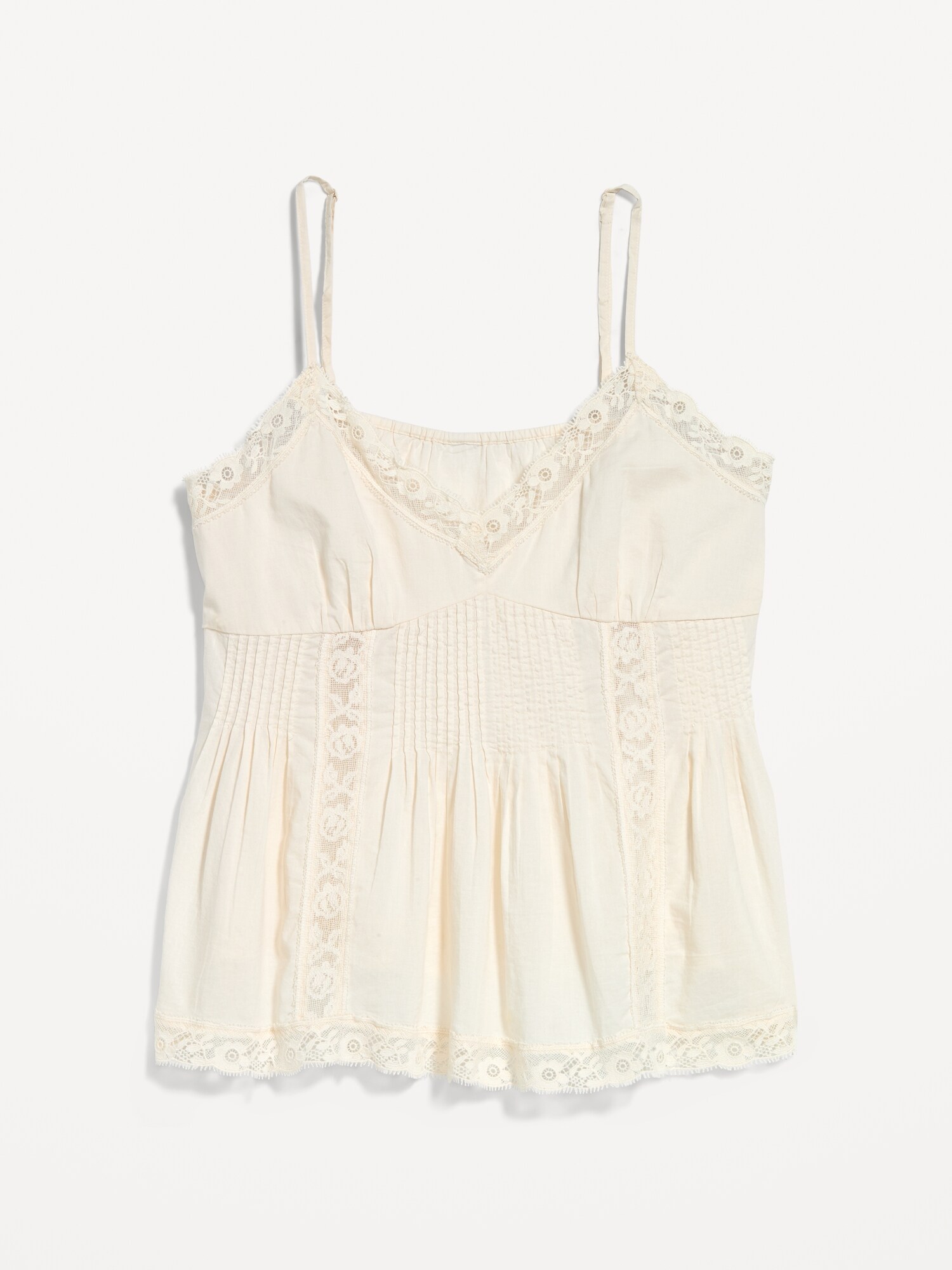 Женский топ Old Navy Lace-Trimmed Pintuck Cami Top, цвет: Creme De La Creme — фото 5