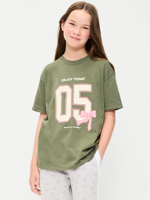 Oversized Short-Sleeve Graphic Tunic T-Shirt for Girls