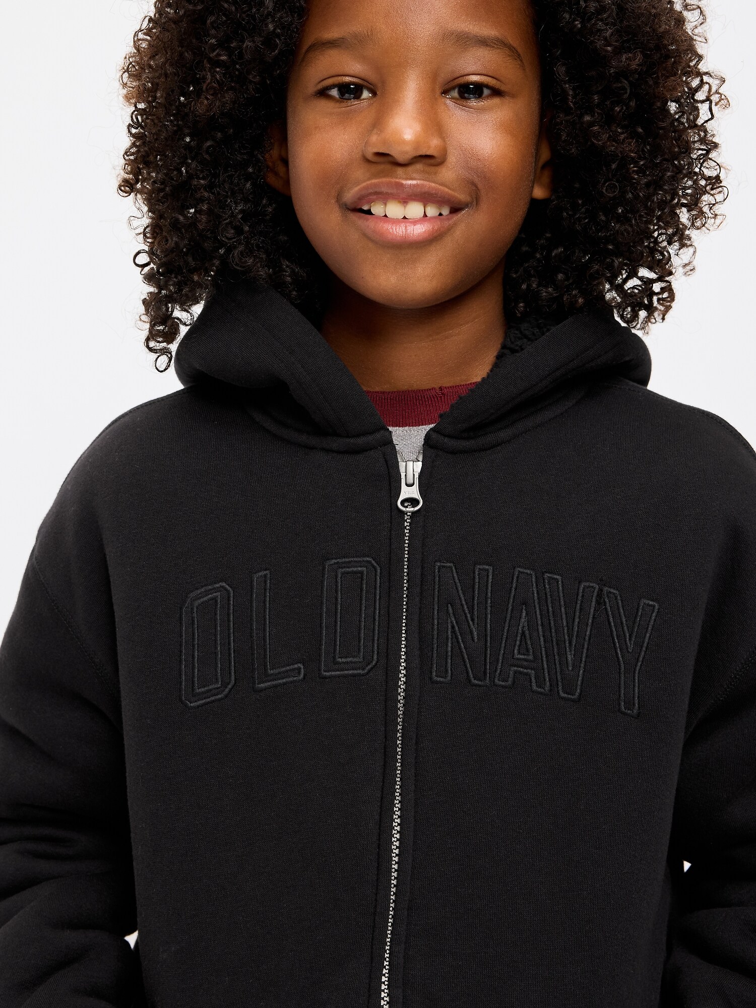 Детское флисовое худи Old Navy на молнии с логотипом и шерпой для мальчиков, цвет: Чёрный — фото 3