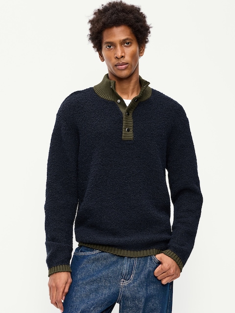 Wool-Blend Snap-Button Pullover Sweater