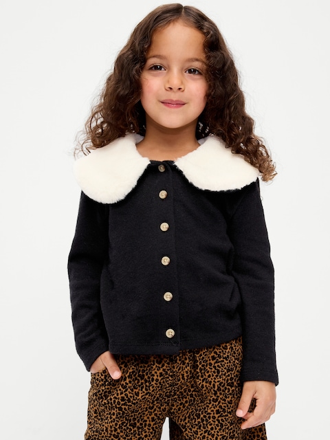 Faux-Fur Collar Cardigan Sweater for Toddler Girls