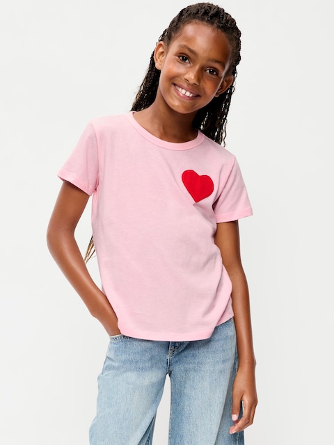 Softest Short-Sleeve Heart-Pocket T-Shirt for Girls