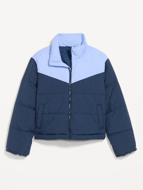 Water-Resistant Color-Block Puffer Jacket