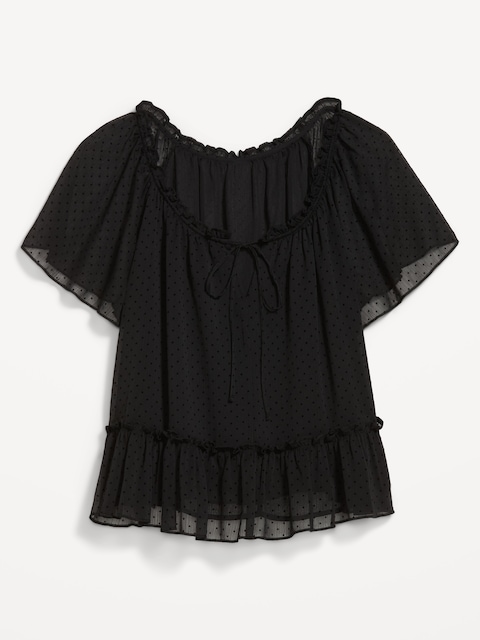Chiffon Flutter-Sleeve Top