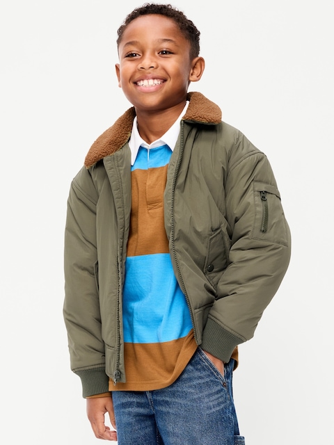 Water-Resistant Sherpa-Collar Aviator Jacket for Boys
