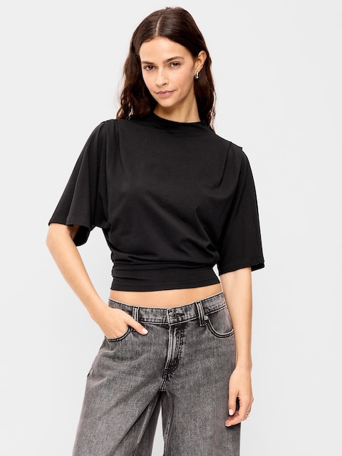 Short-Sleeve Drapey Party Top