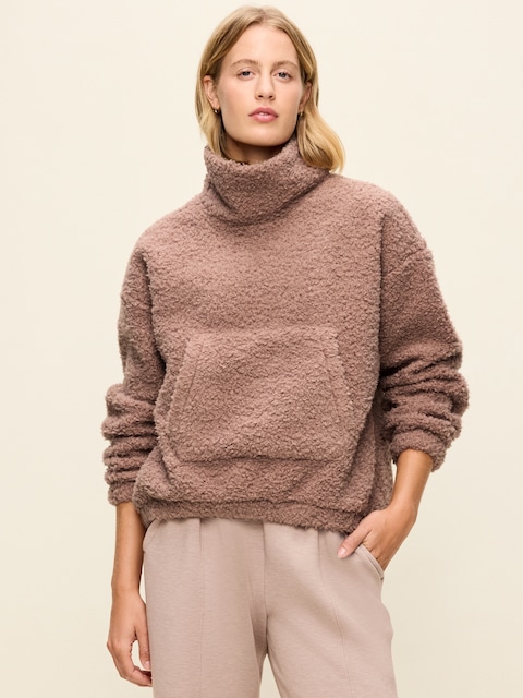 Oversized Funnel-Neck Sherpa Pullover