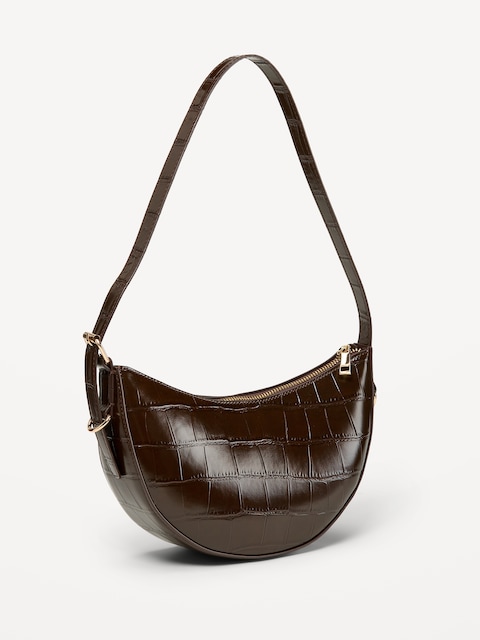 Mini Croc-Embossed Crescent Shoulder Bag