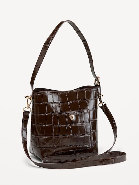 Small Preppy Croc-Embossed Bucket Bag