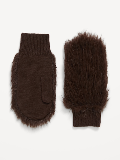 Faux-Fur Mittens for Women