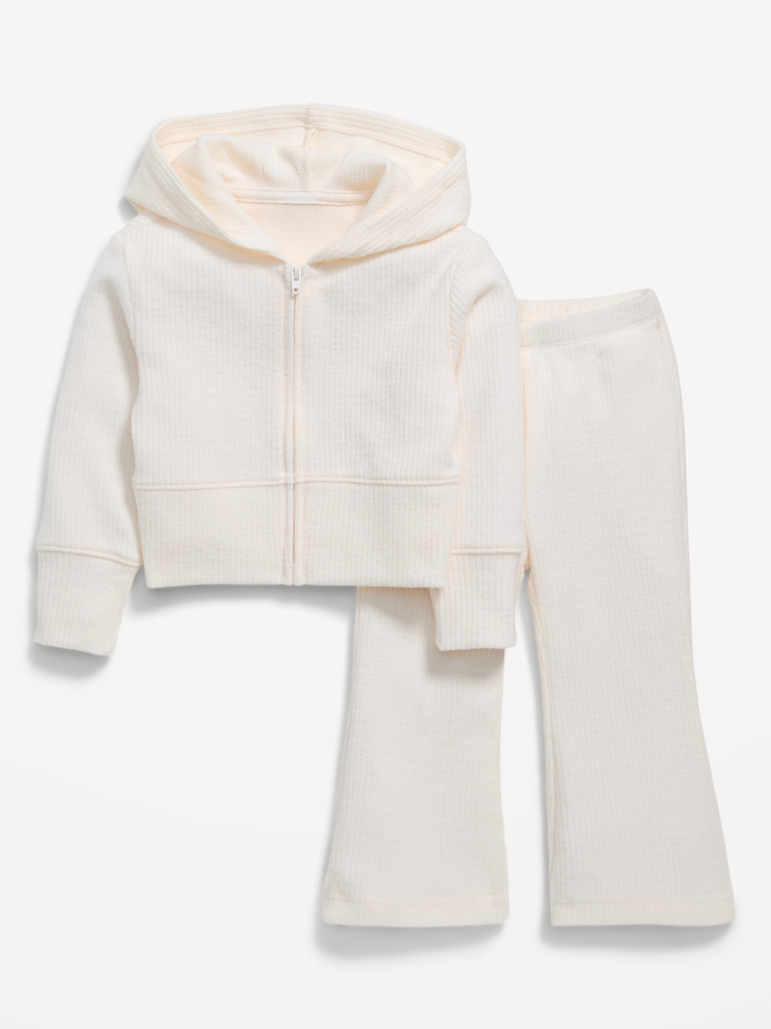 Cozy Ribbed Hoodie and Flared Pants Set for Toddler Girls